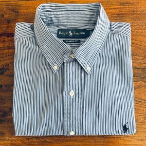 Ralph Lauren‎ Men's Navy, Blue and White Striped Button Down Shirt
